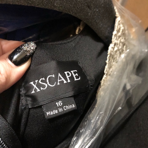 Black and Cream Dress with Gold Lace Detail and Sheer side Panels - Picture 2 of 2